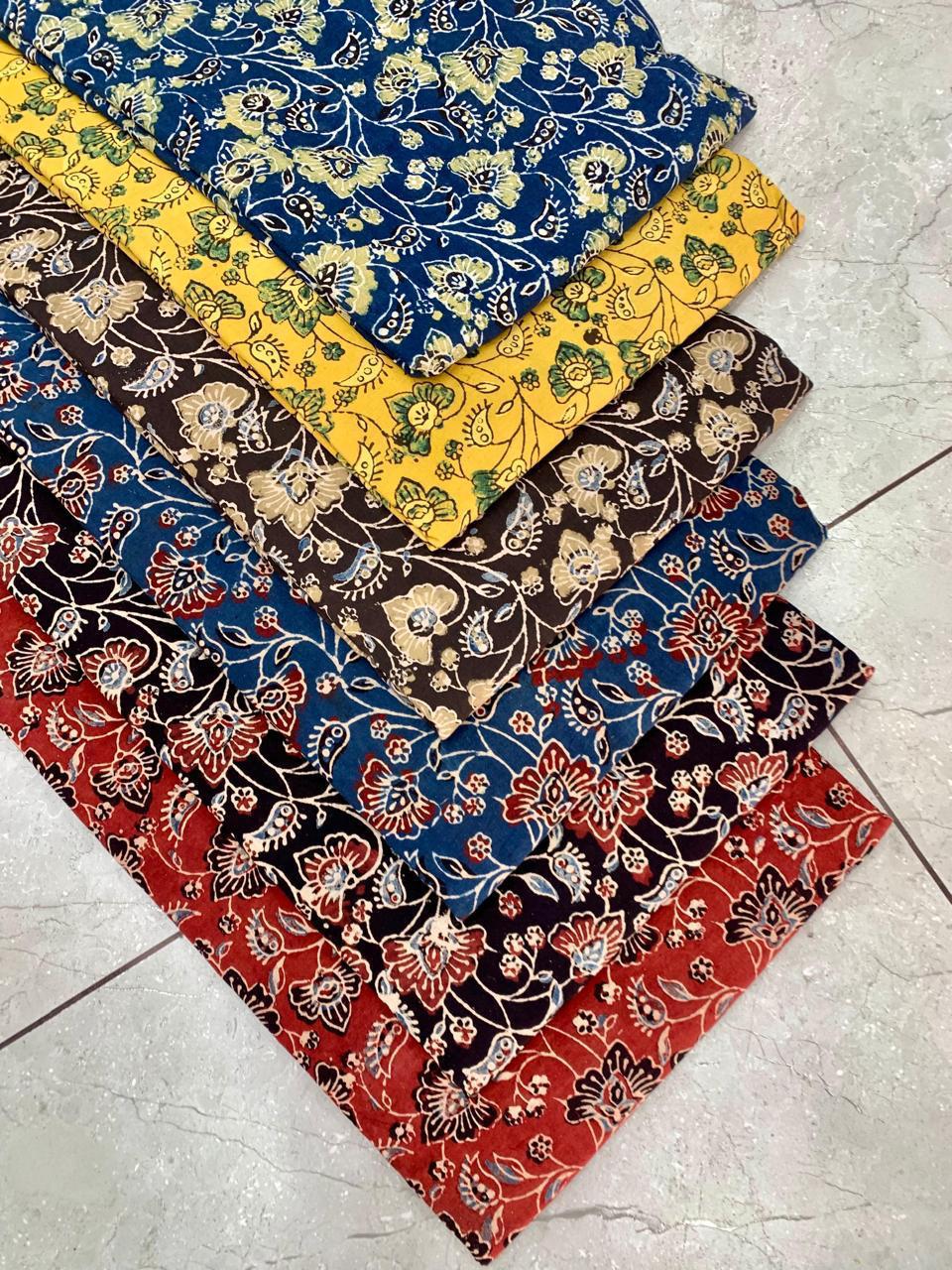 Ajrakh pure cotton handblock printed fabric in green tones with multicolour artisan patterns